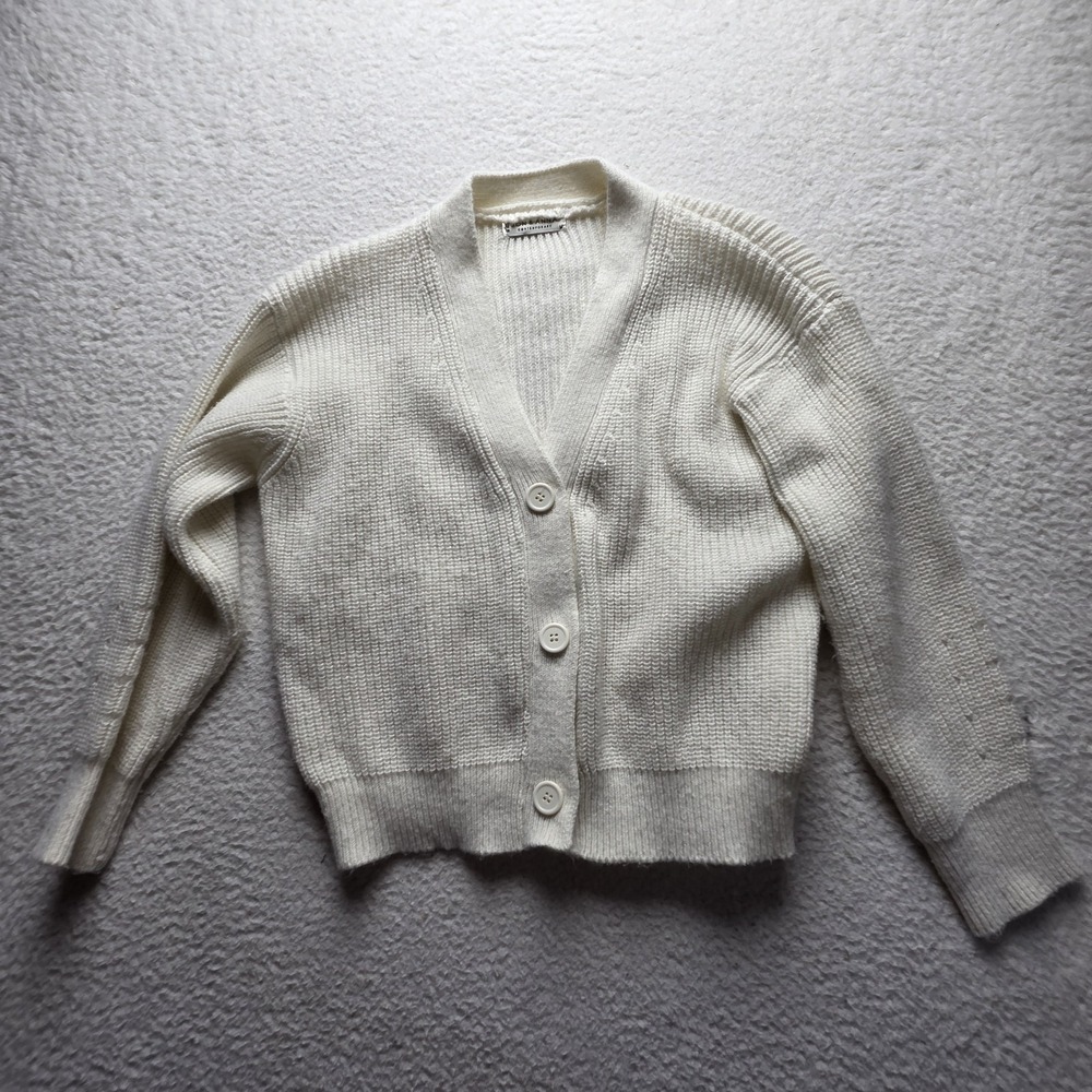 Jon & Anna Cardigan Sweater Womens Medium White V Neck Button Front Knit